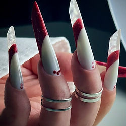 red and white french tips Nails Demo from dual forms Nail Technician Course