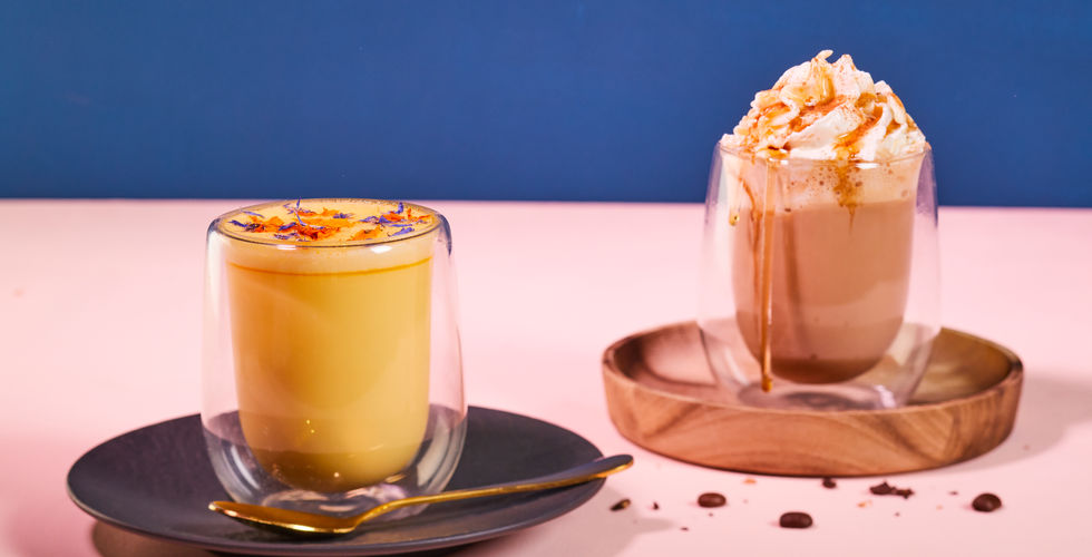 Saffron Latte and Maple & Chai cream latte