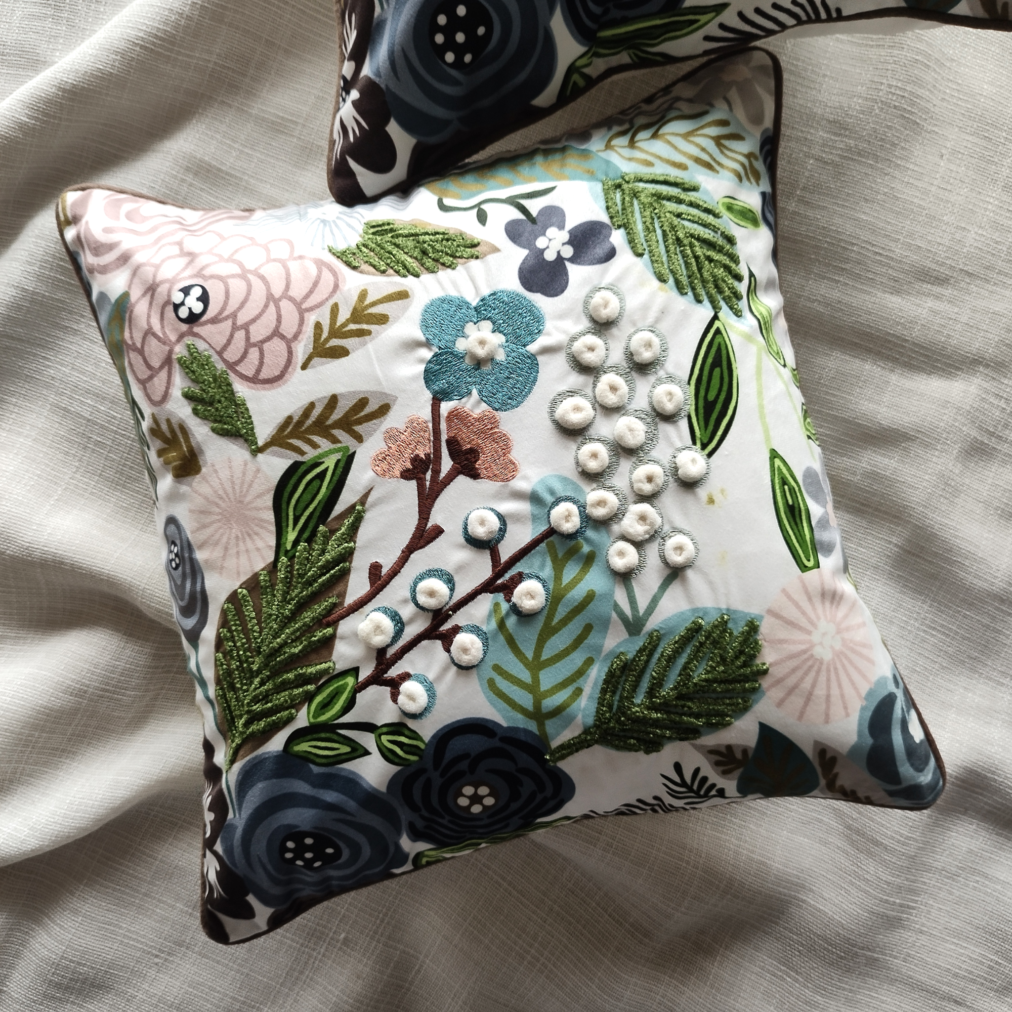 Set of 2 Embroidered Cotton Cushion Covers (16x16 Inches)