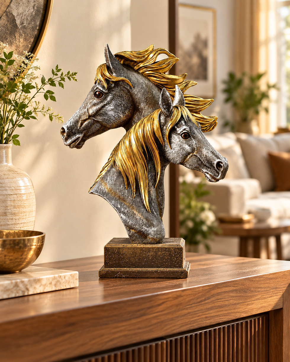 Thumbnail: Antique Silver Double Horse Head Sculpture for Home Decor