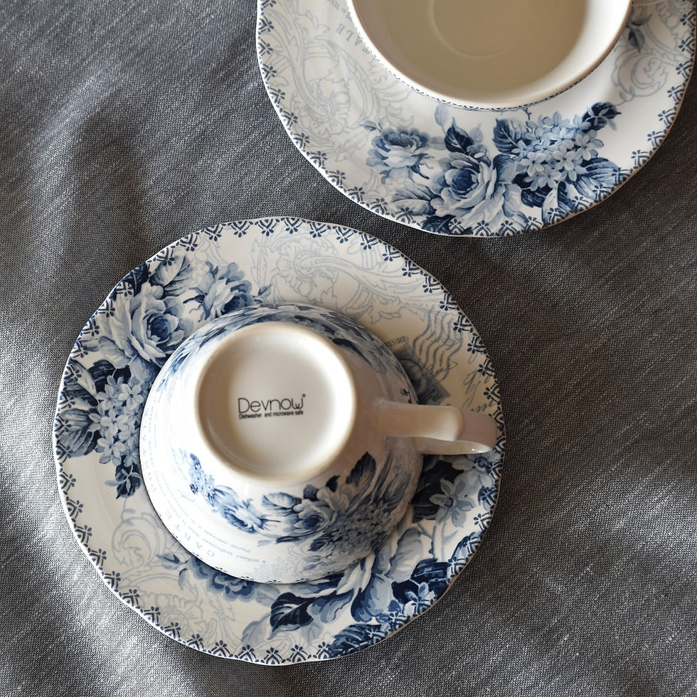 Thumbnail: Devnow Bijou Rose Navy Blue Porcelain Cup and Saucer set of 12 pcs