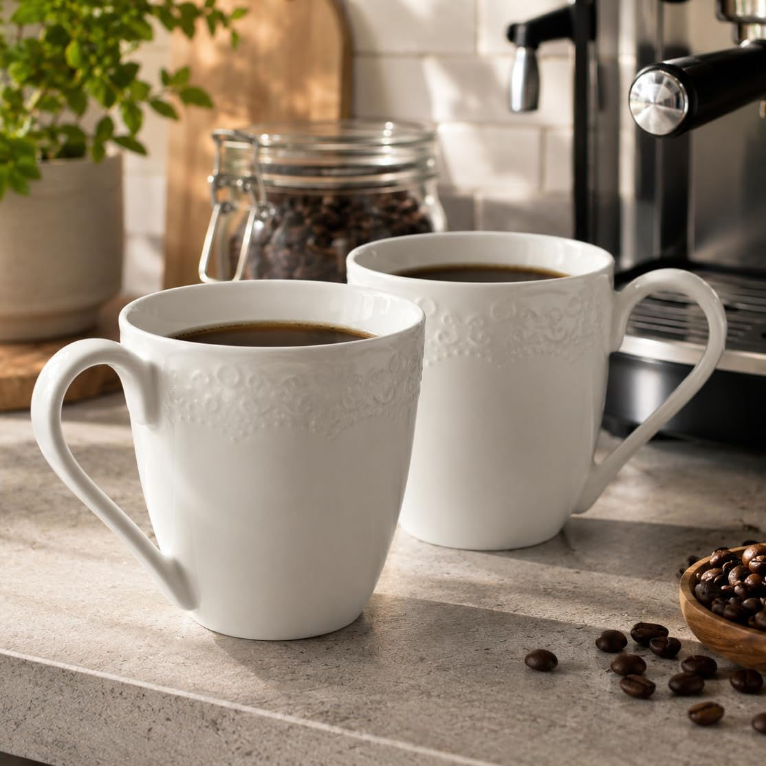 Devnow Porcelain White Coffee Mug Set of 6 | Classic Ceramic Tea & Coffee Cups