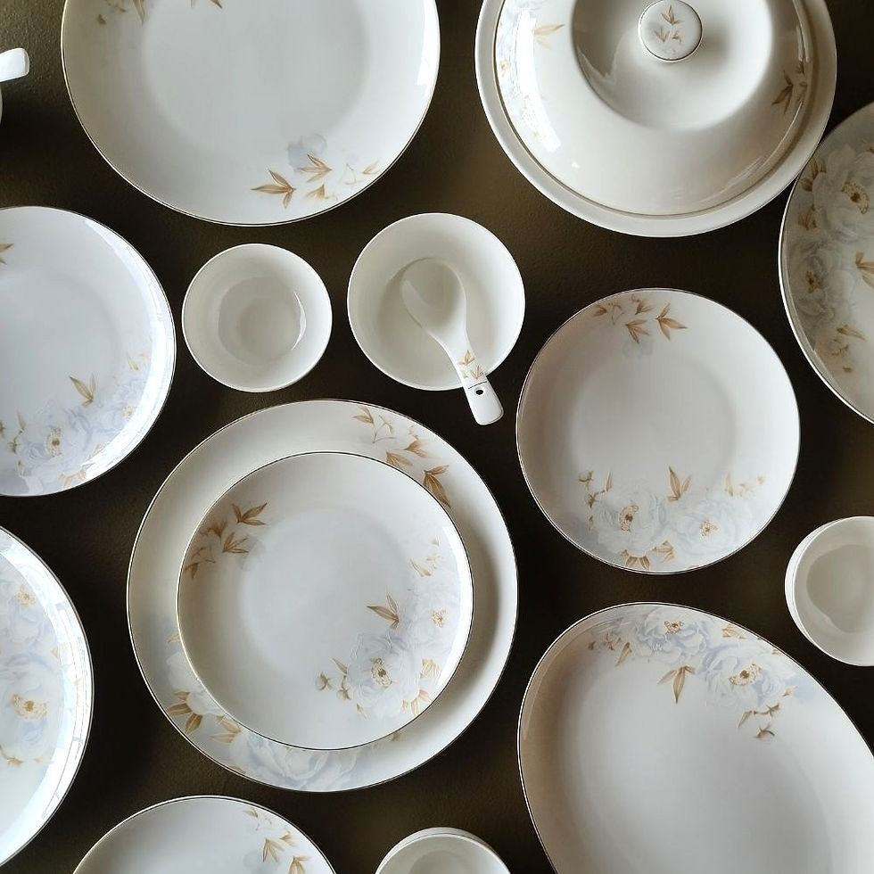 Thumbnail: White Gold Porcelain 37-Piece Floral Dinner Set – Serving for 6