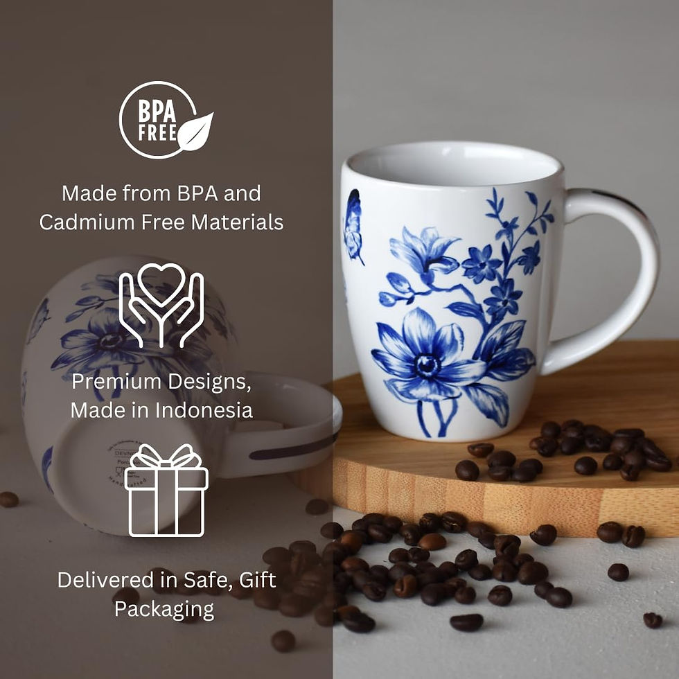 Thumbnail: Devnow Set of 6 Blue Flower Porcelain Mugs – 250ml