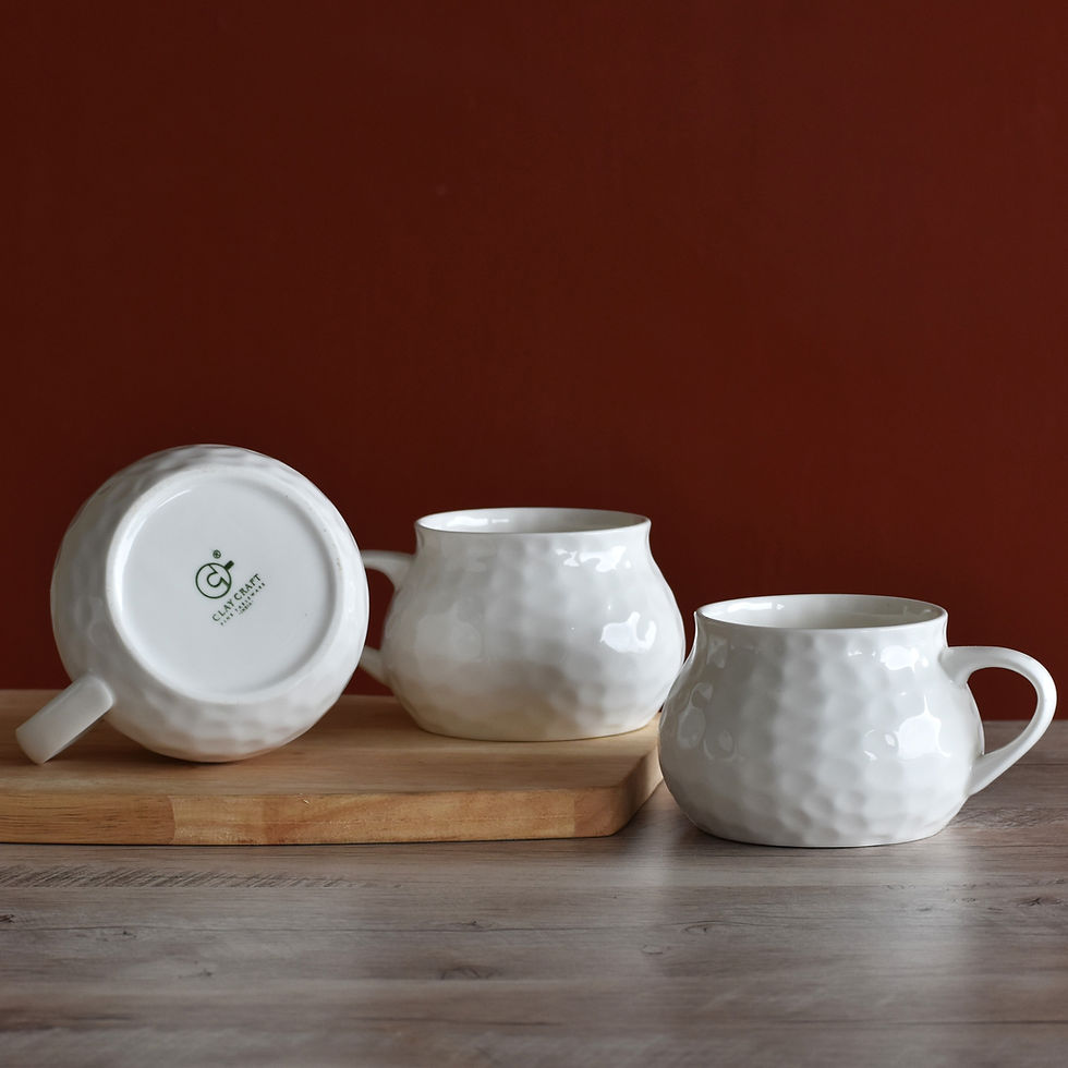 Thumbnail: Set of 4 Clay Craft Bone China Hammered Soup Cups