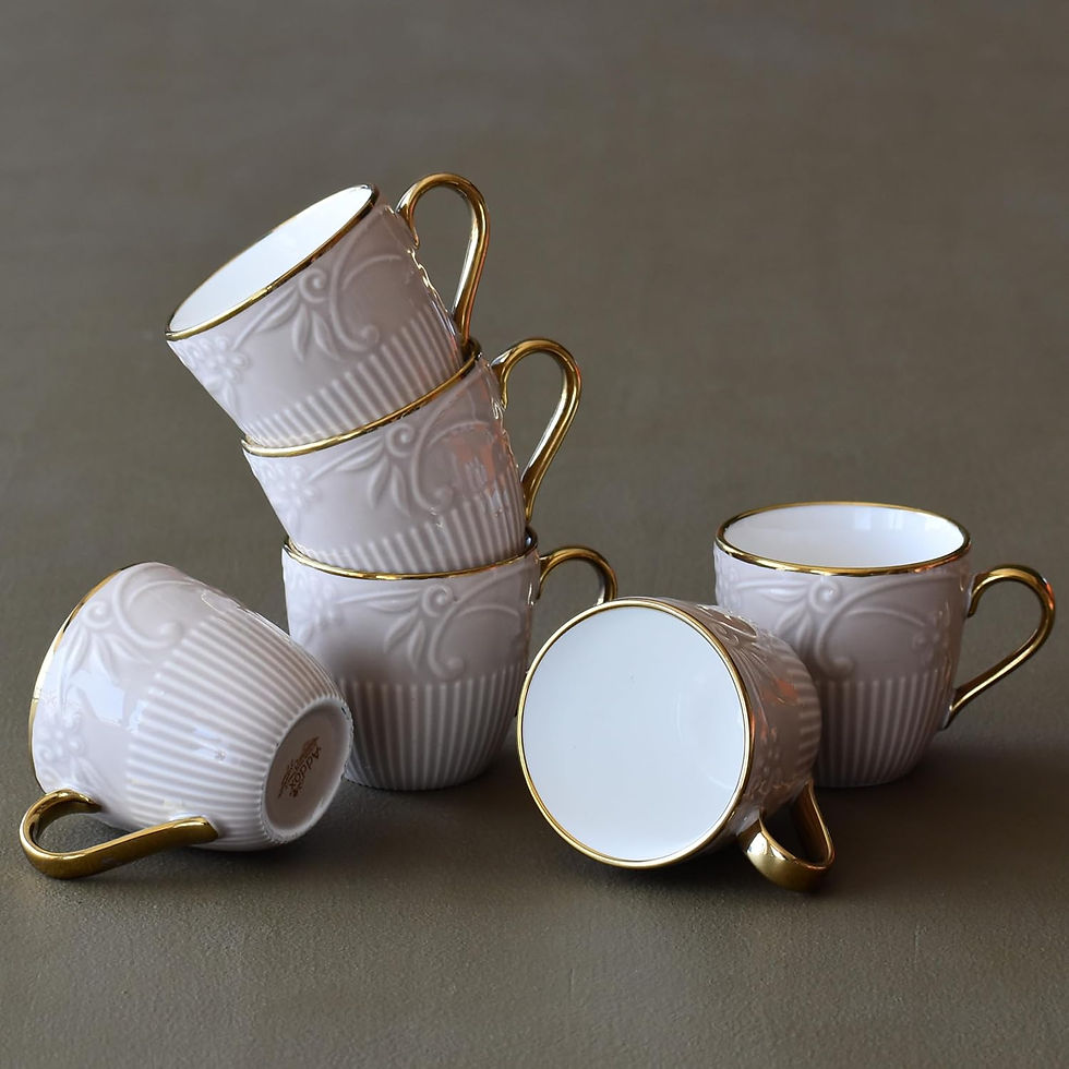 Thumbnail: Premium Ceramic Tea Cups Set of 6 | Coffee Mugs with Gold Rim