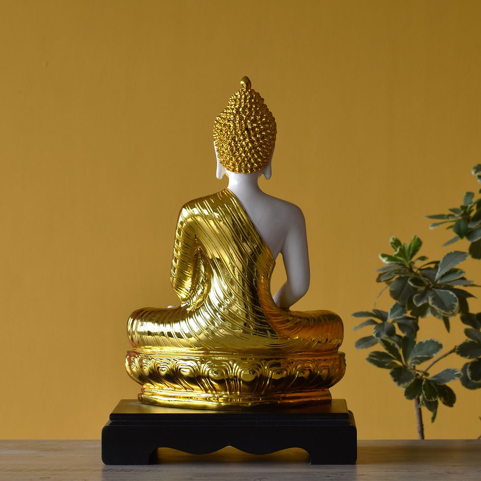 Thumbnail: White Gold Plated Serene Meditating Buddha Statue with Wooden Base