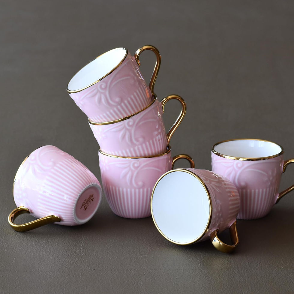 Thumbnail: Premium Ceramic Tea Cups Set of 6 | Coffee Mugs with Gold Rim