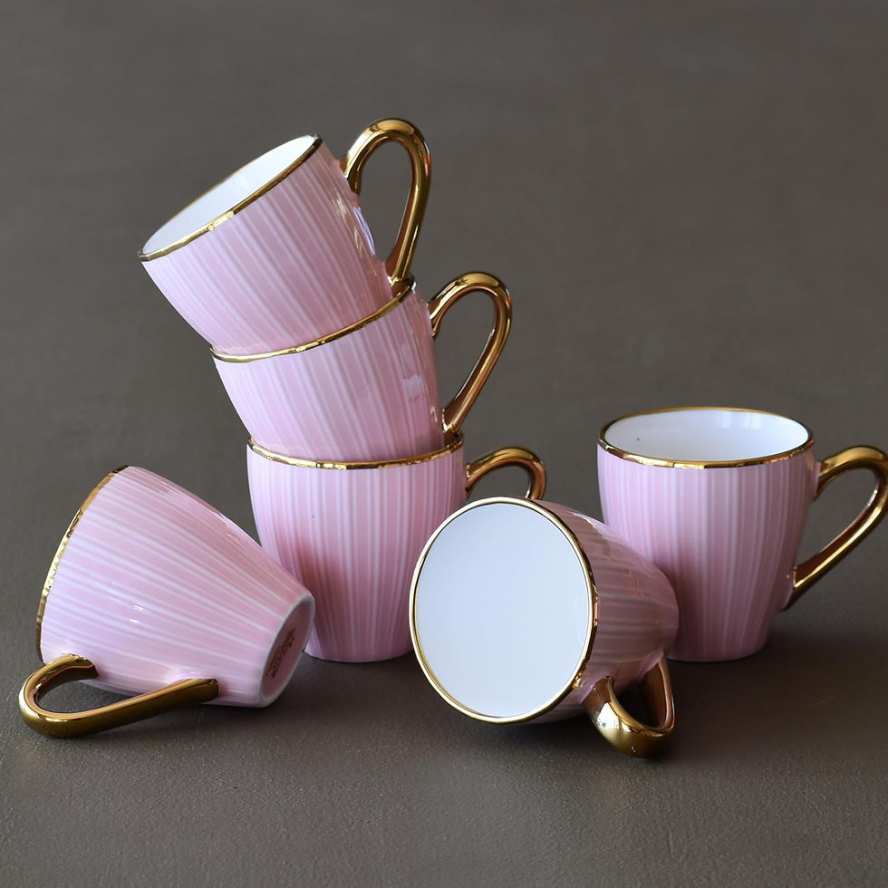 Thumbnail: Premium Ceramic Tea Cups Set of 6 | Coffee Mugs with Gold Rim