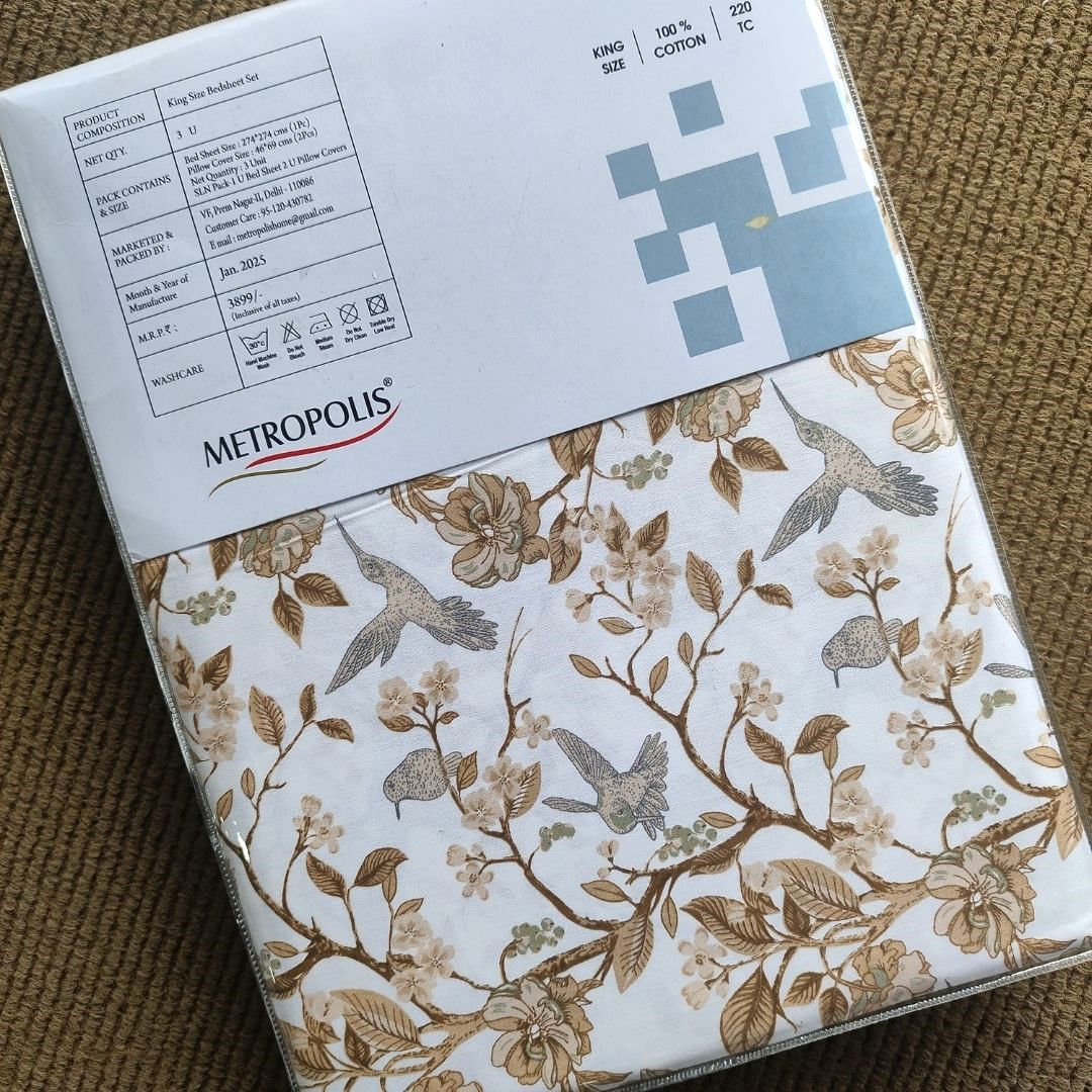 Metropolis Impression 220 TC 100% Cotton King Size Bedsheet with 2 Pillow Covers