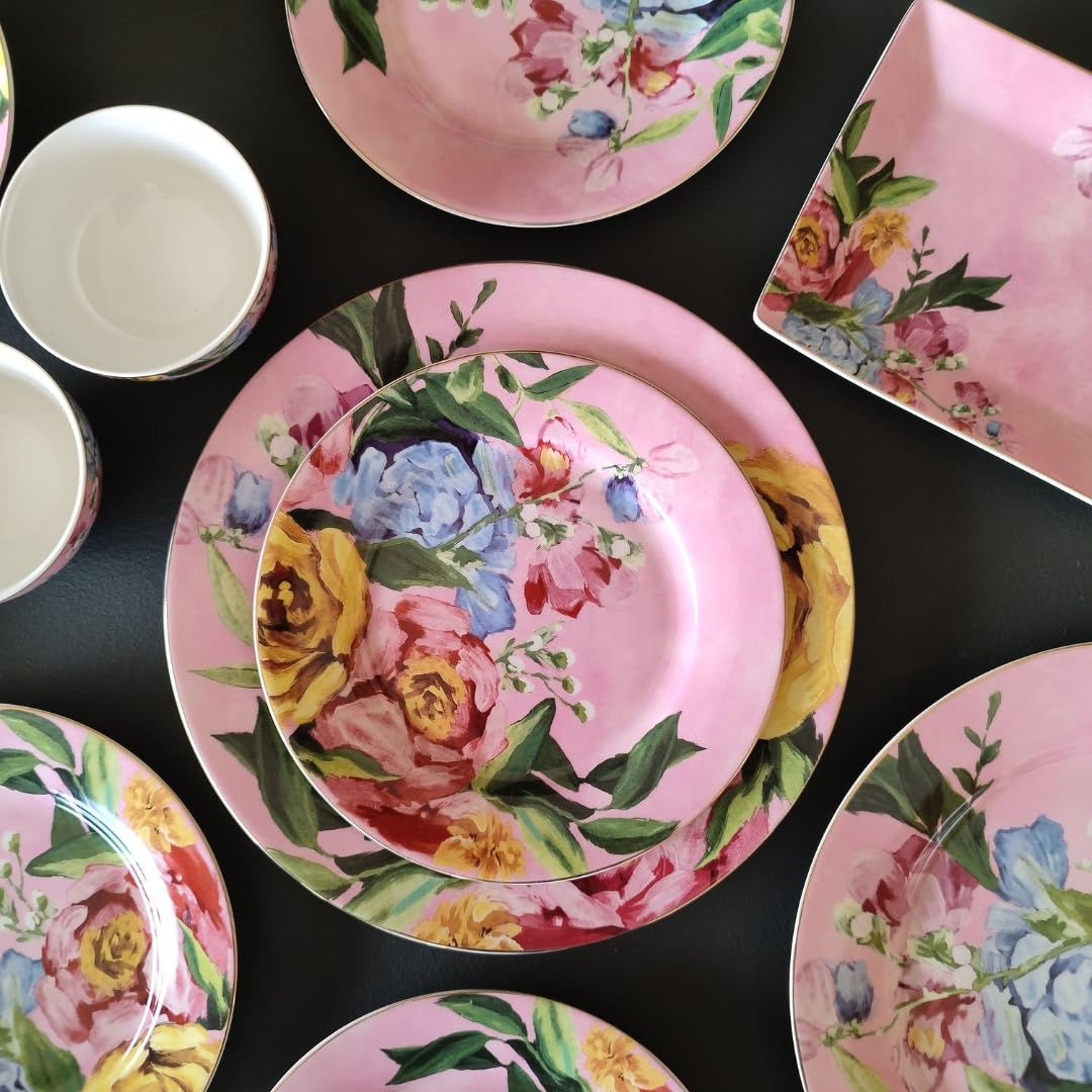Devnow Bloomscape Teal Porcelain 23 PCs Floral Dinner Set