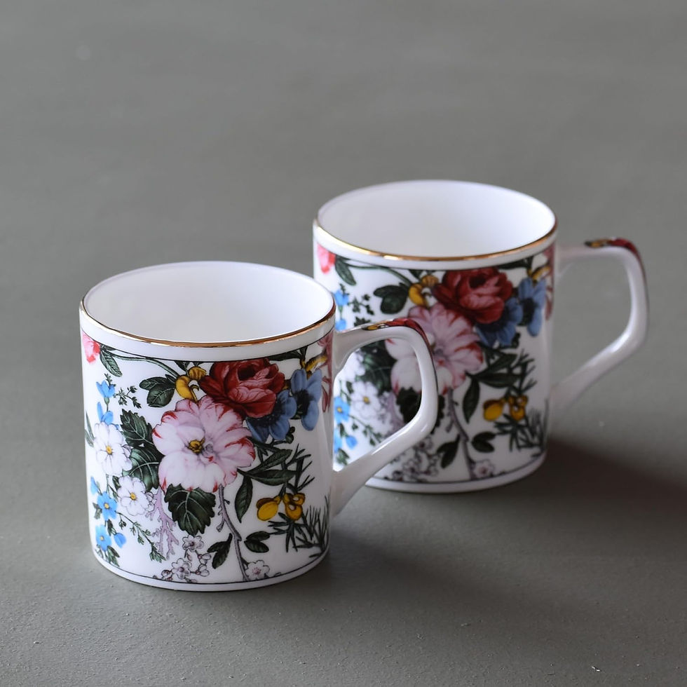 Thumbnail: Premium Ceramic Tea Cups Set of 6 | Floral Coffee Mugs with Gold Rim