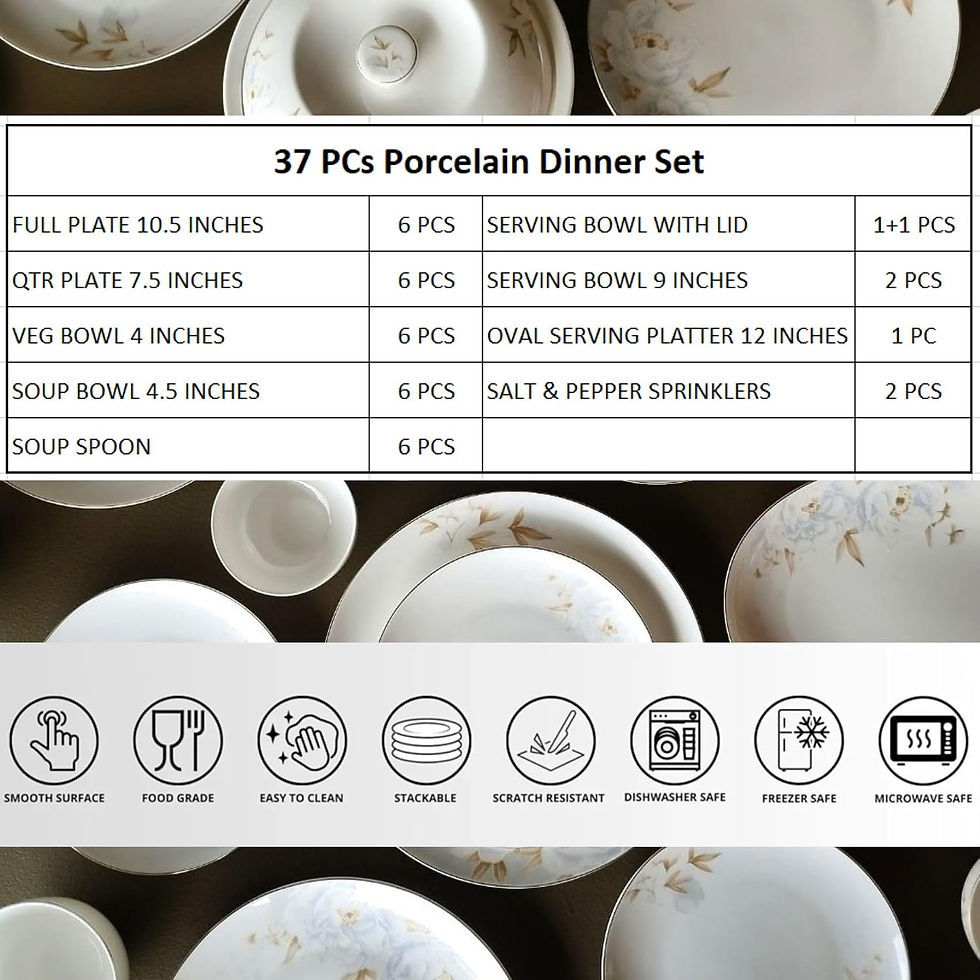 Thumbnail: White Gold Porcelain 37-Piece Floral Dinner Set – Serving for 6