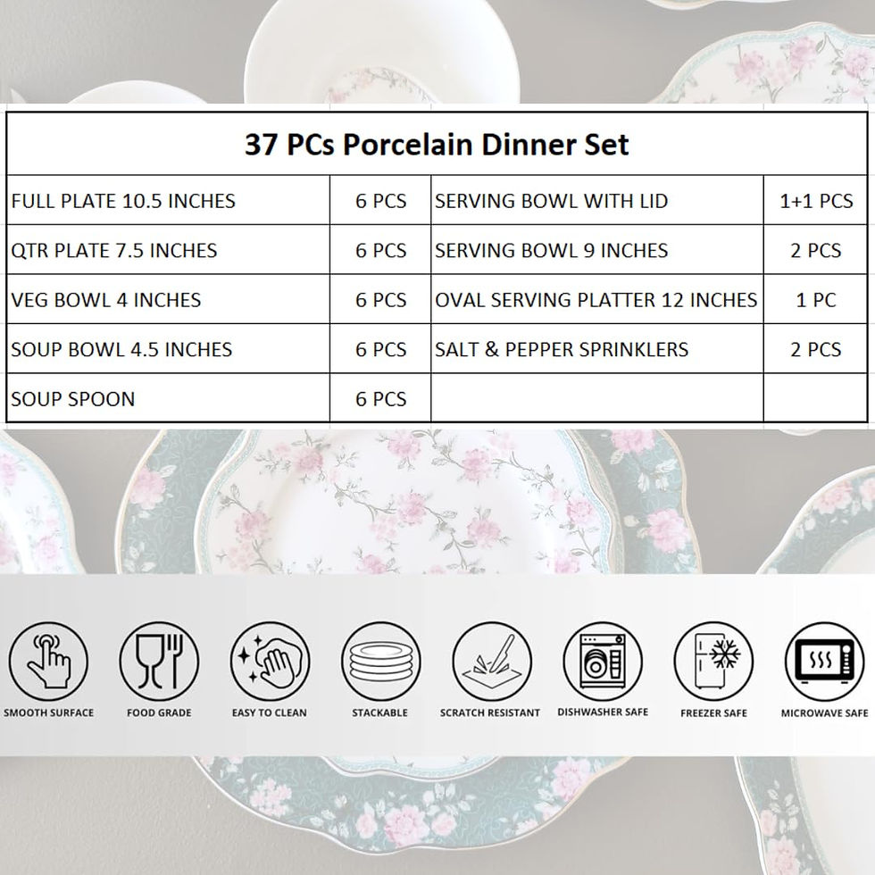 Thumbnail: White Gold Porcelain 37-Piece Floral Dinner Set – Serving for 6