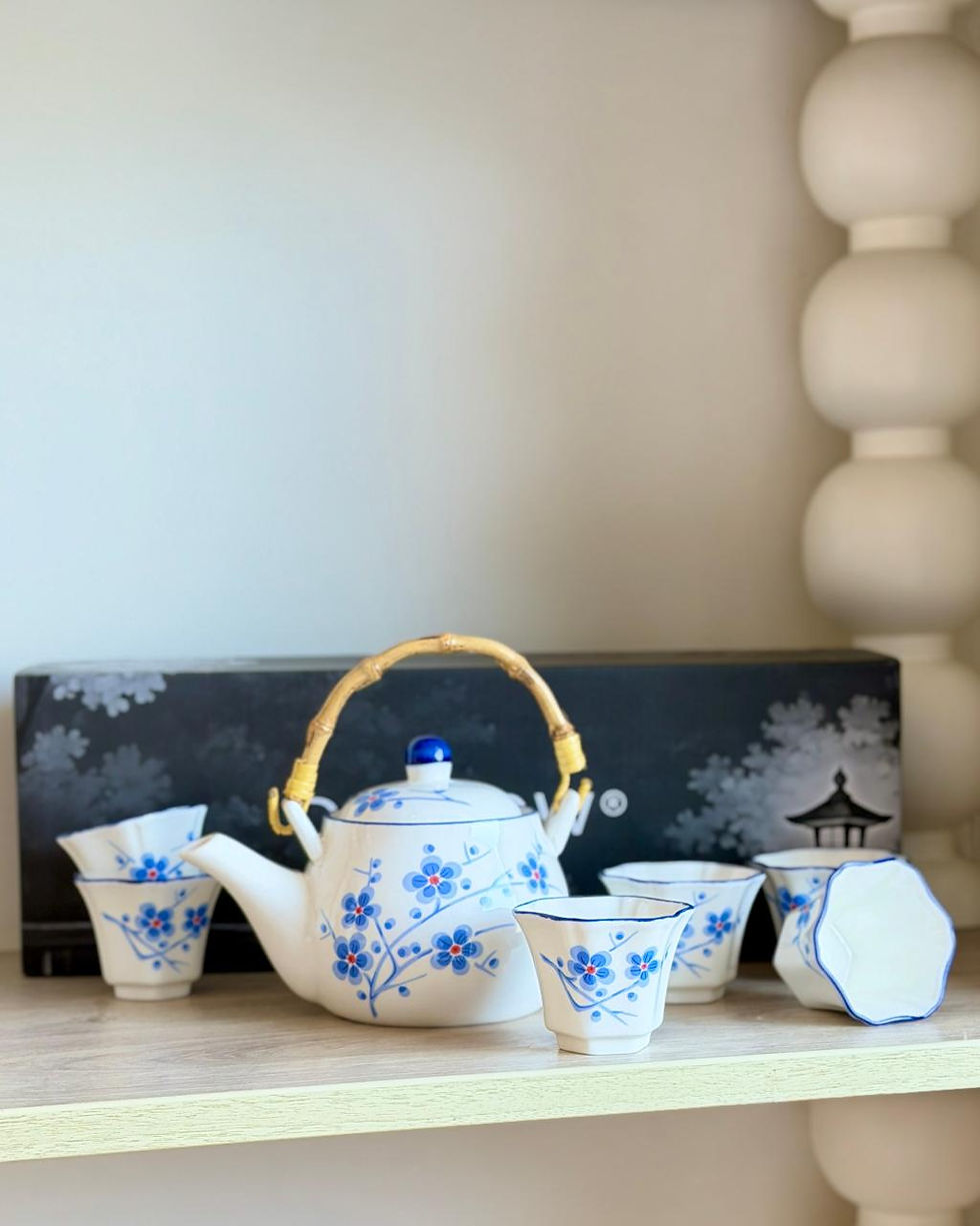 Thumbnail: Devnow 7-Piece Porcelain Tea Set with 1 Teapot & 6 Tumblers