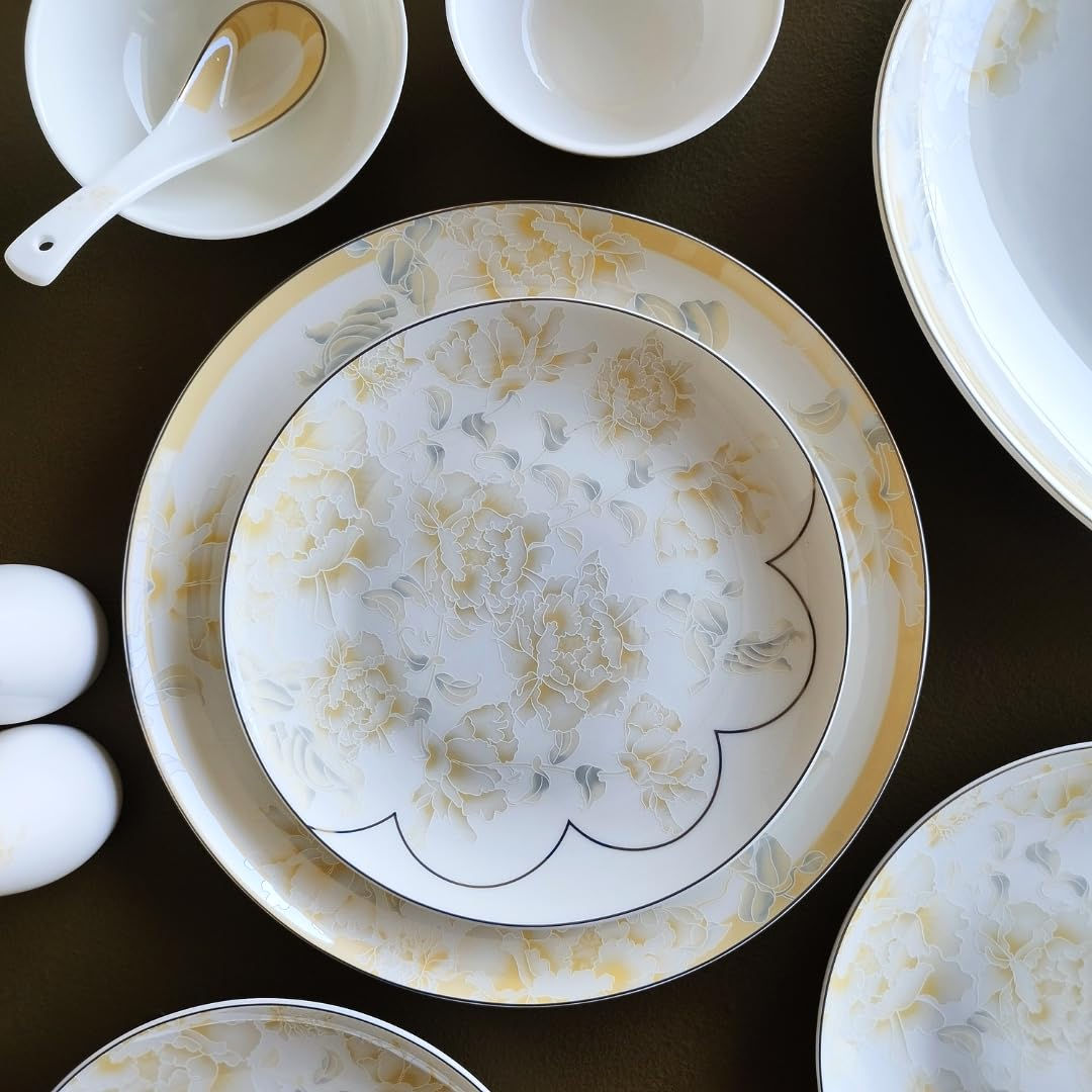White Gold Porcelain 37-Piece Floral Dinner Set – Serving for 6