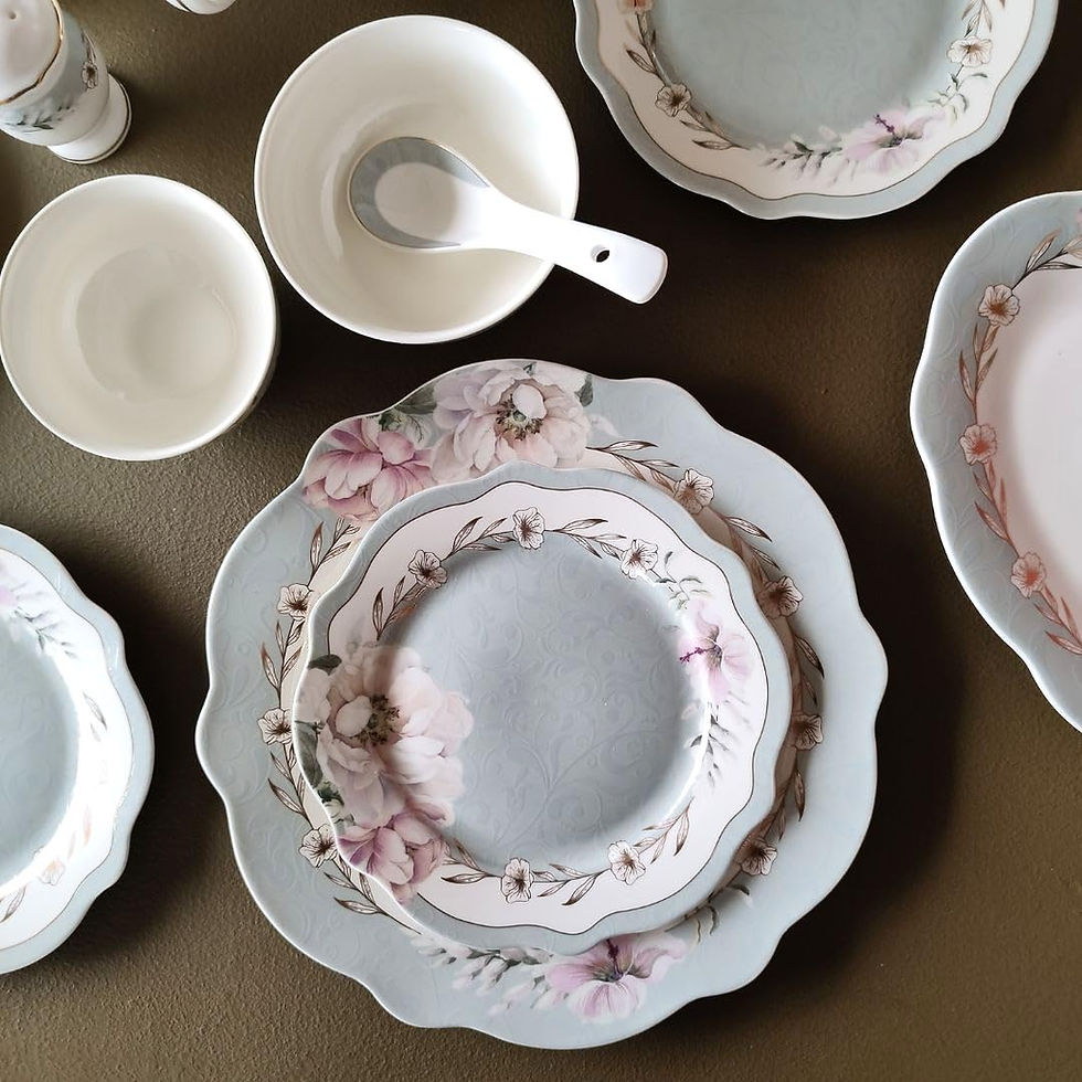 Thumbnail: White Gold Porcelain 37-Piece Floral Dinner Set – Serving for 6