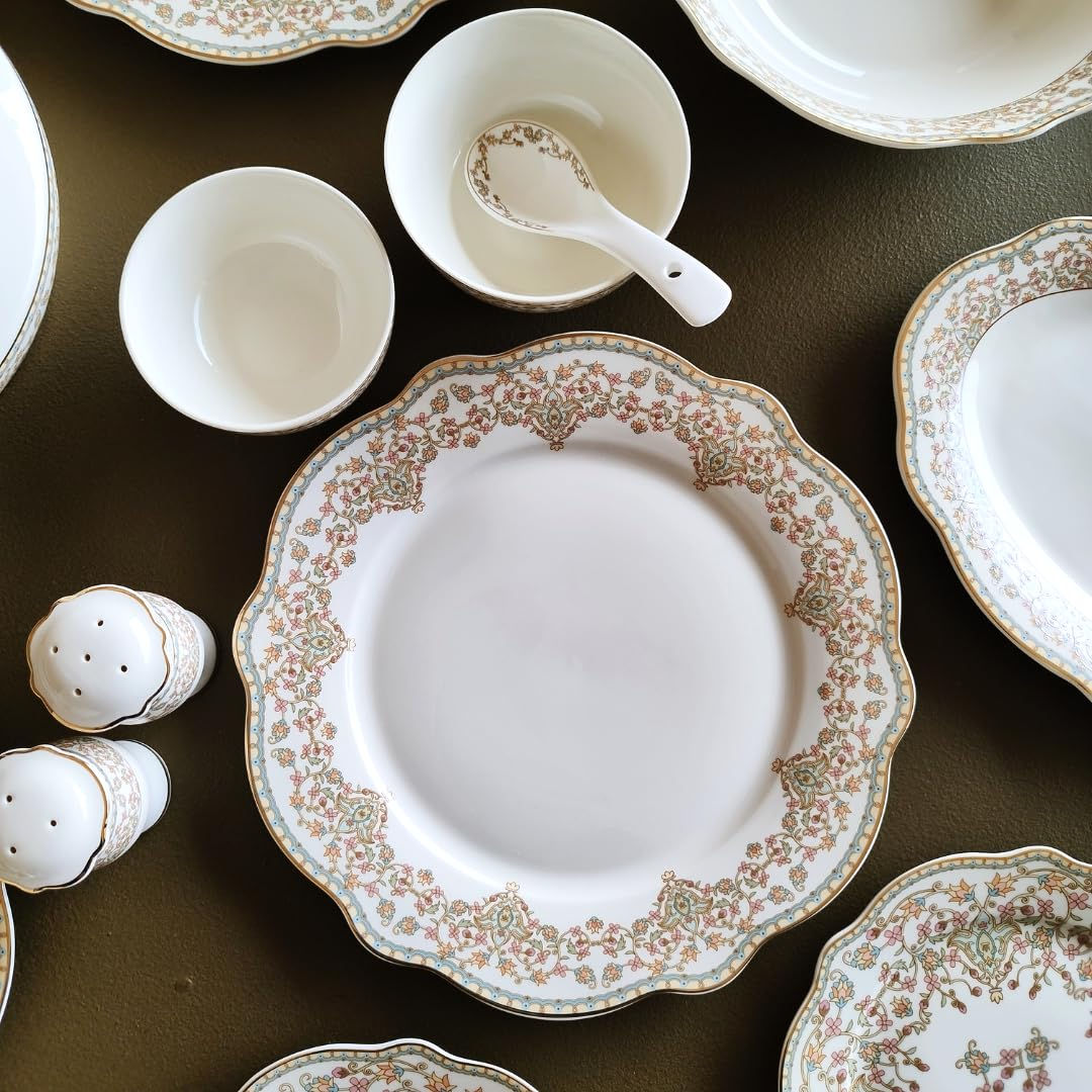 White Gold Porcelain 37-Piece Floral Dinner Set – Serving for 6