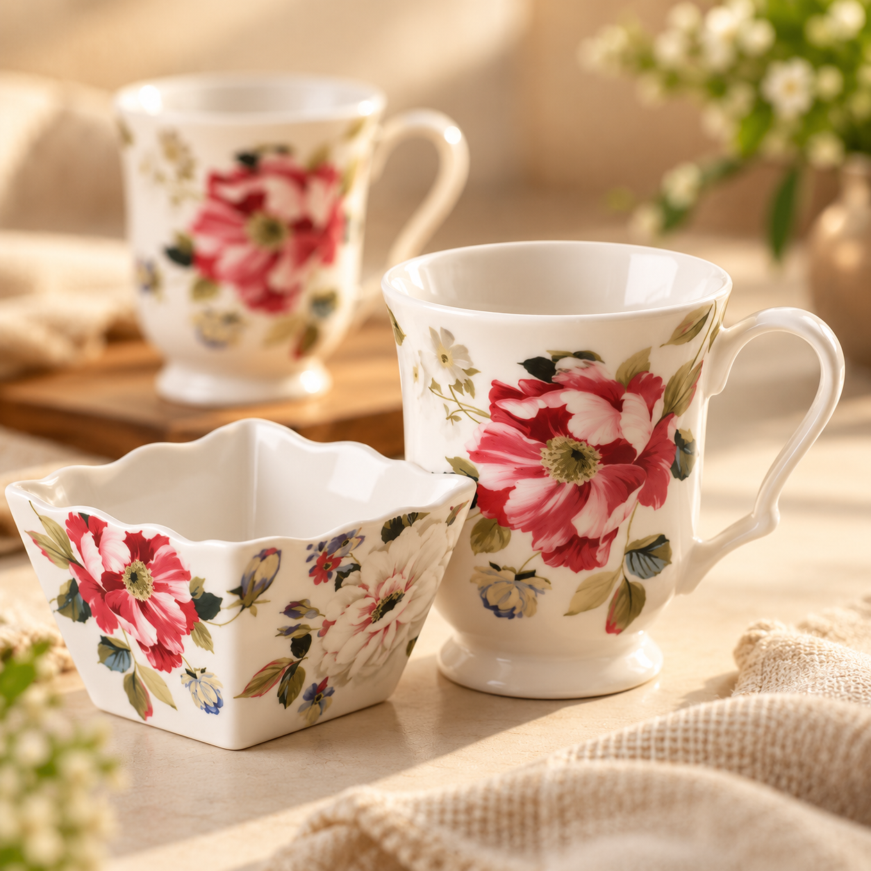 Devnow Oriana White 4 Coffee Mugs and 2 Nut Bowls Set (6 pcs)