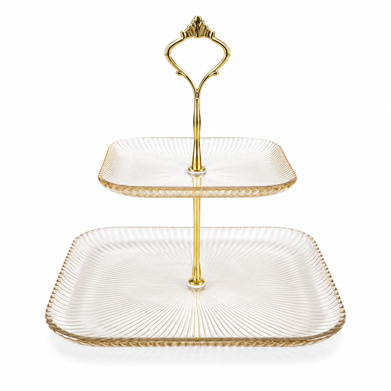 2-Tier Glass Dessert Stand with Gold Handle