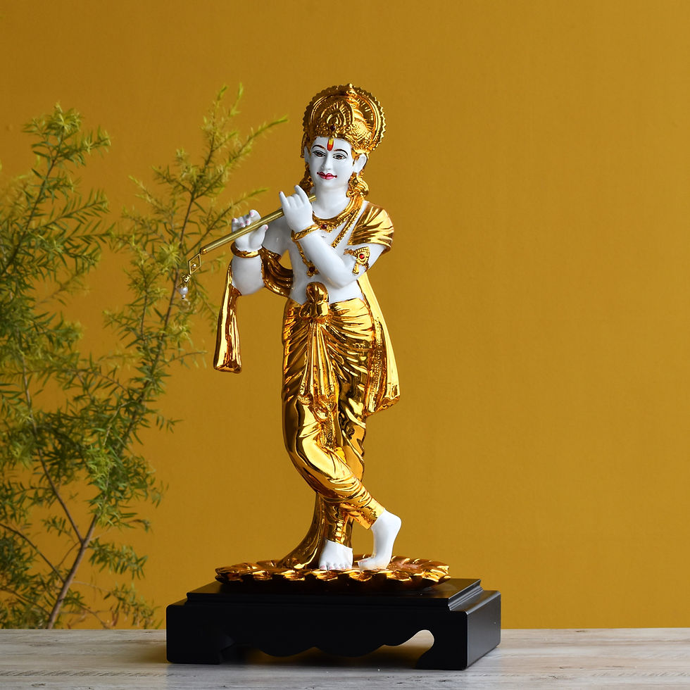 Thumbnail: Elegant Glossy White and Gold Krishna with Flute Statue