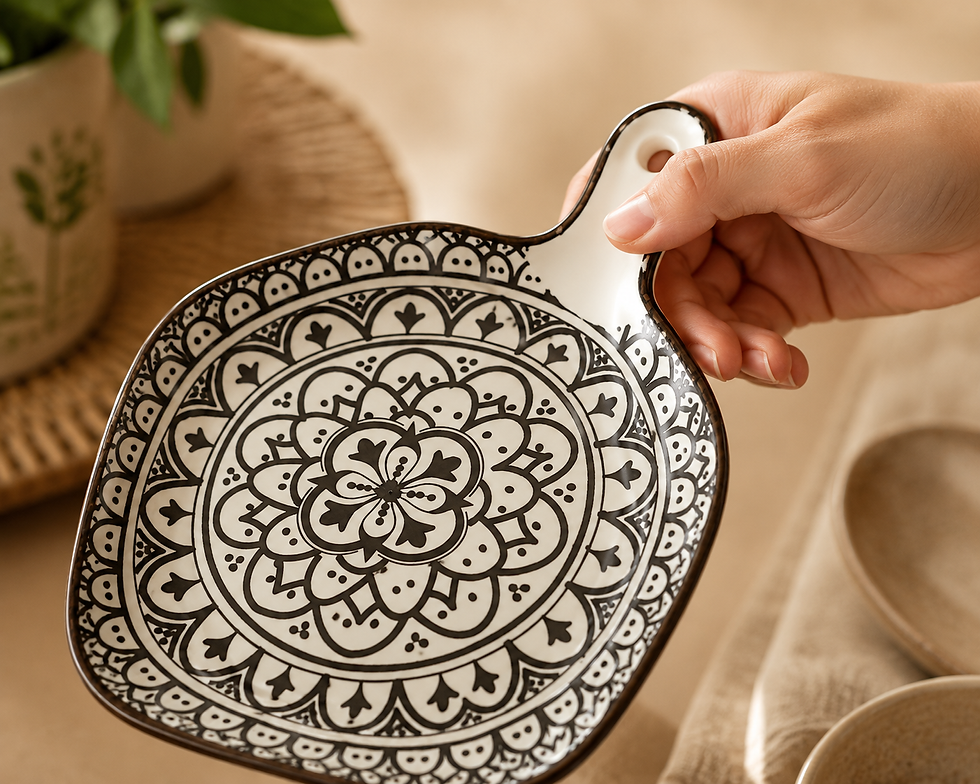 Thumbnail: Set of 2 Mandala Ceramic Snack Plates with Handle