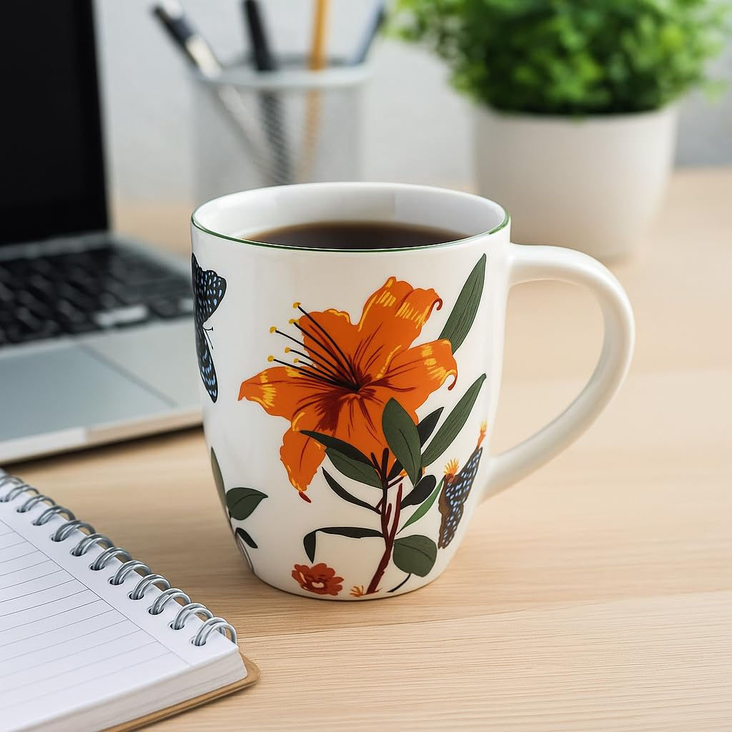 Devnow Set of 6 Hawai Flower Porcelain Mugs – 250ml