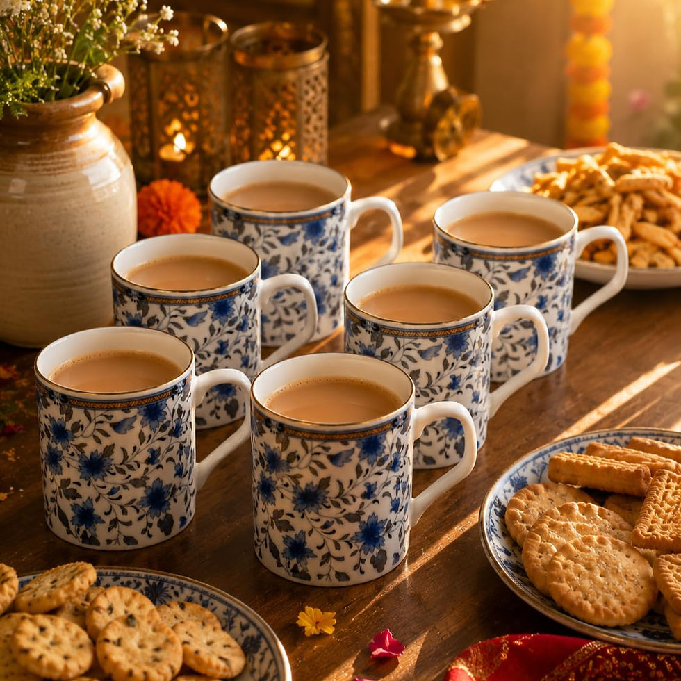 Thumbnail: Premium Ceramic Tea Cups Set of 6 | Floral Coffee Mugs with Gold Rim