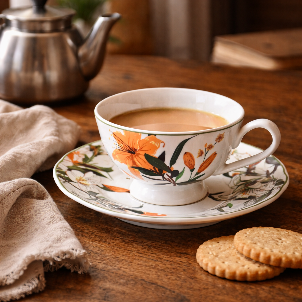 Devnow Hawai Flower Tea Cup & Saucer Set of 12 (6 Cups + 6 Saucers)