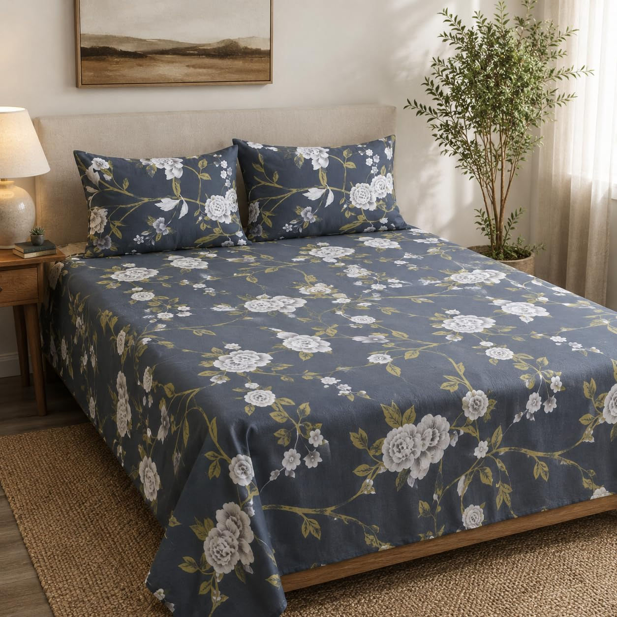 Metropolis Elegance 280 TC 100% Cotton King Size Bedsheet with 2 Pillow