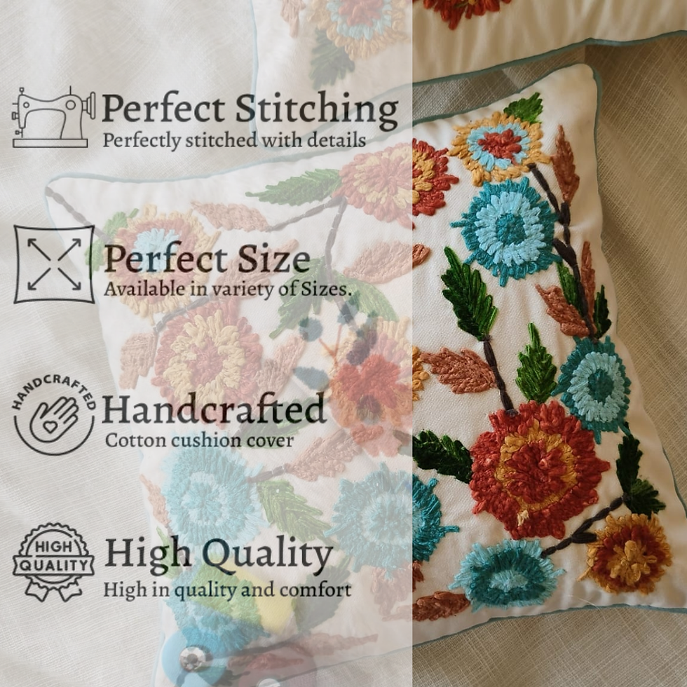 Thumbnail: Set of 2 Embroidered Cotton Cushion Covers (16x16 Inches)