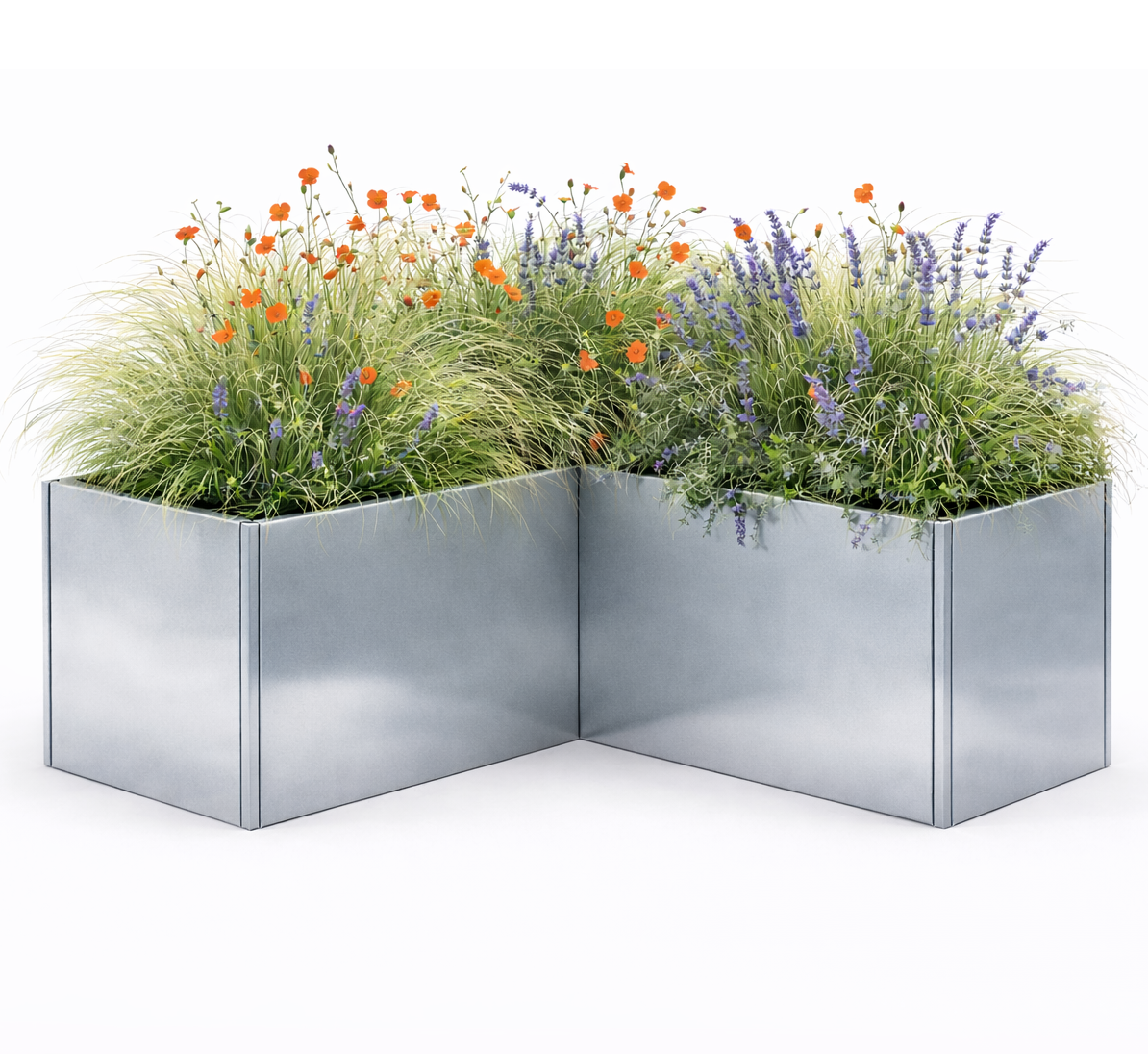 Galvanised L-shape planter 600 x 600 x 400 x 1000 mm