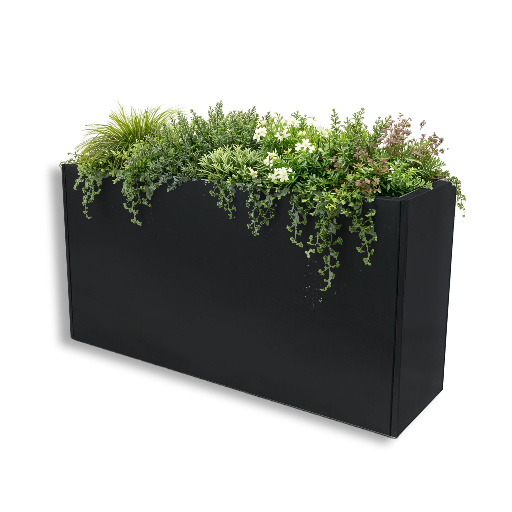 RAL 9005 Jet Black planters. A very popular colour for window boxes, London gardens, commercial projects and traditional planting schemes.