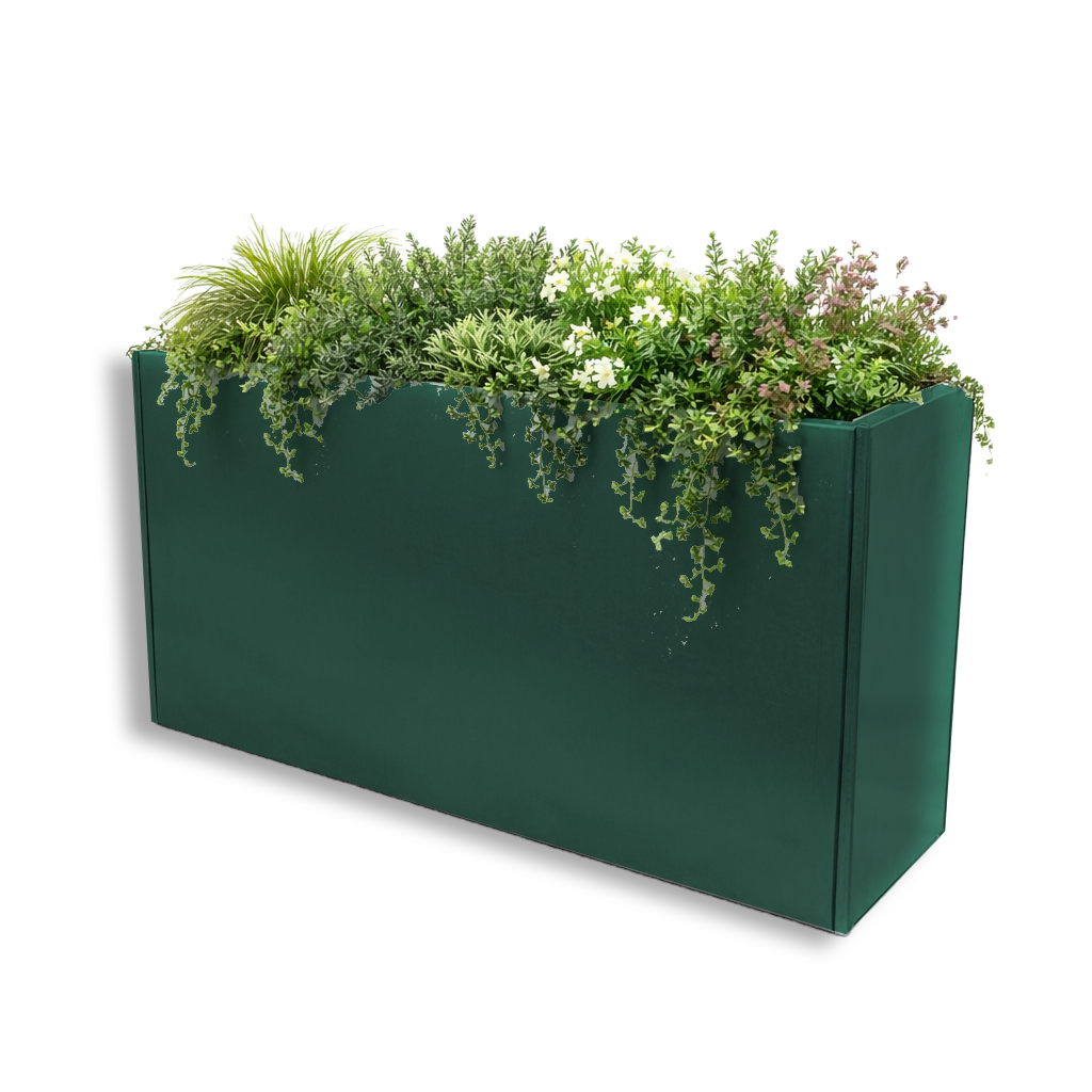 RAL 6005 Moss Green planters. A dark green gardener's choice for planting schemes where the planter should blend into the background.
