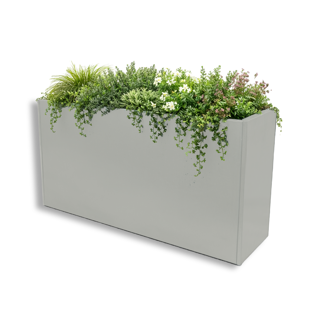RAL 7038 Agate Grey planters. A flat, concrete-like grey often used on larger design-led and architectural projects.
