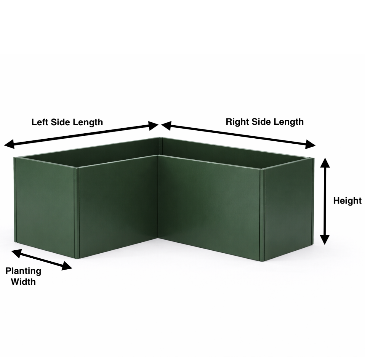 Powder-coated L-shape planter diagram 800 x 1200 x 600 x 800 mm