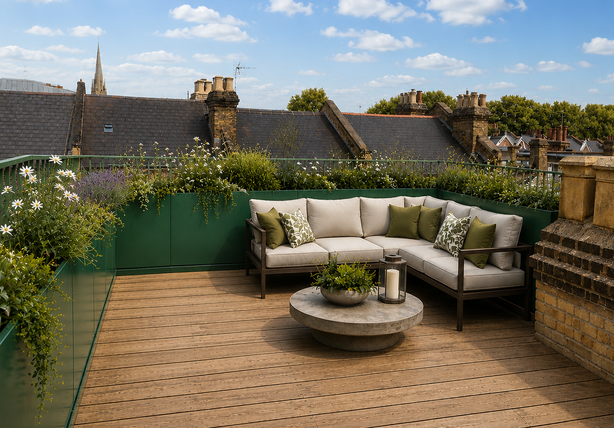 Discover tall narrow metal planters for patios, balconies, entrances and roof terraces. Ideal for screening, privacy and planting where space is limited.