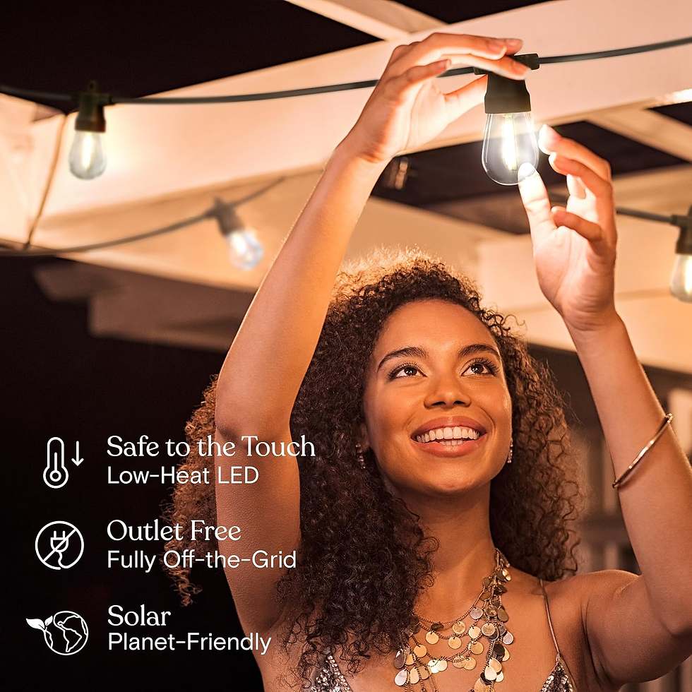 woman hanging solar string lights
