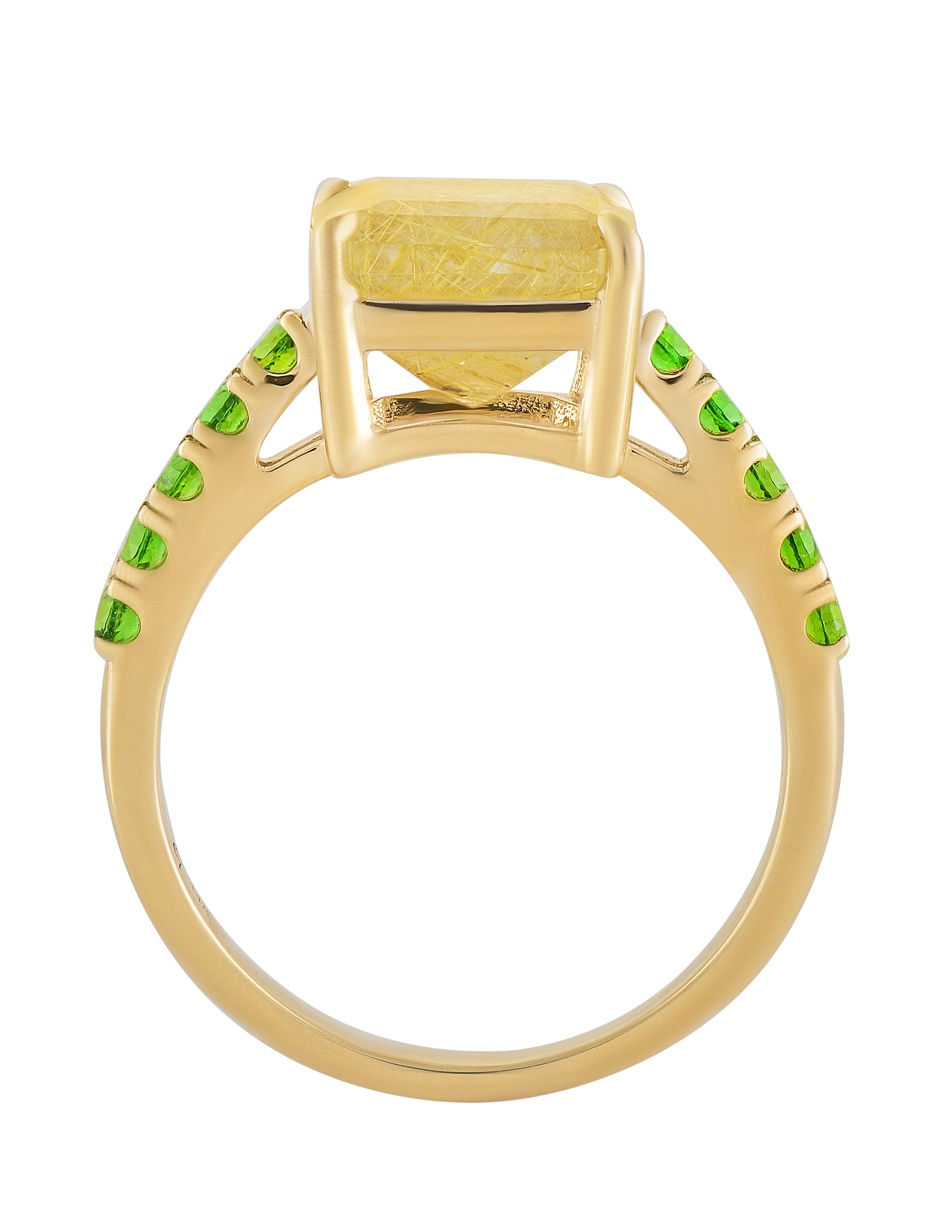 Miniatura: Anillo de oro de 14K con cuarzo rutilio y demantoides