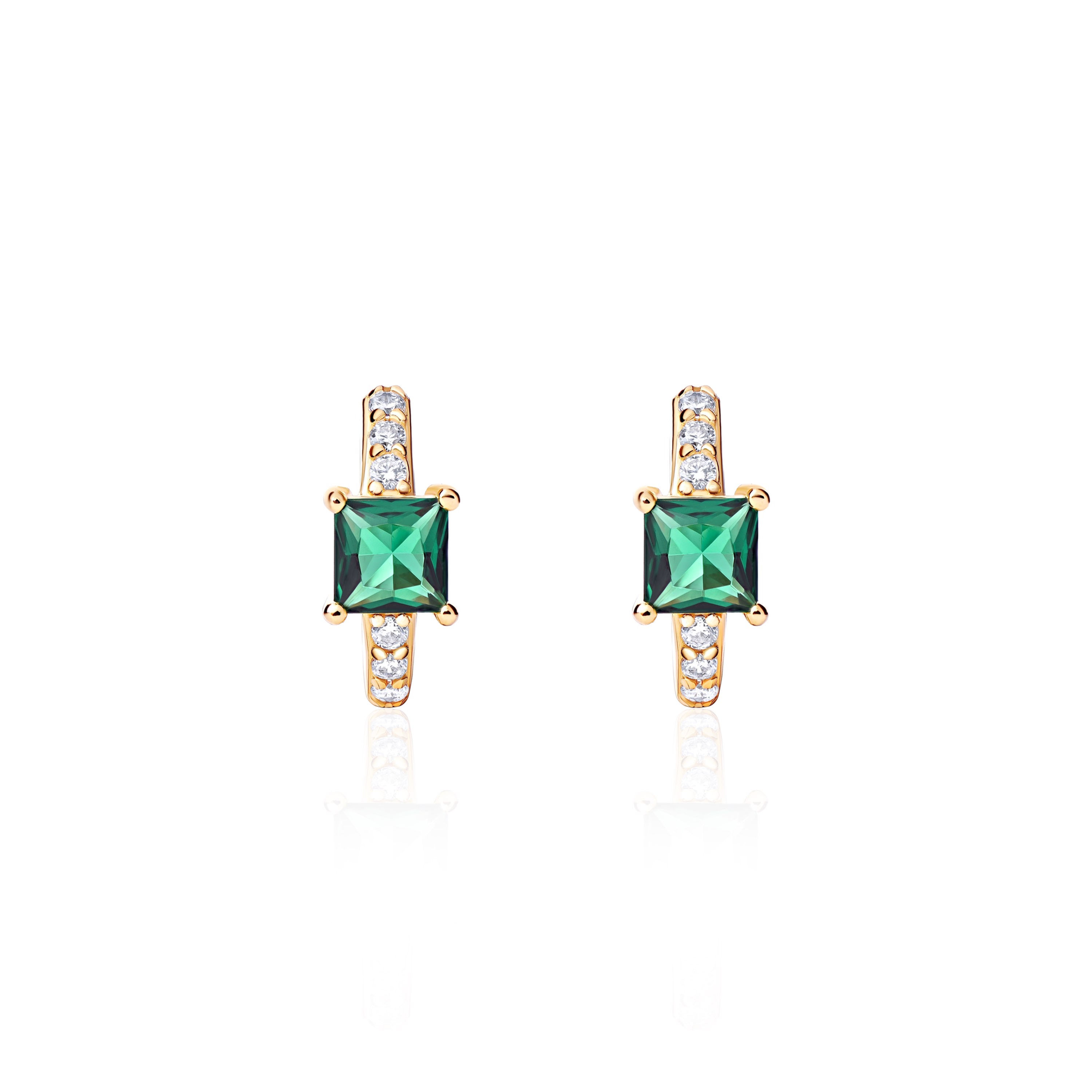 Aretes Tian con esmeralda en chapa de oro