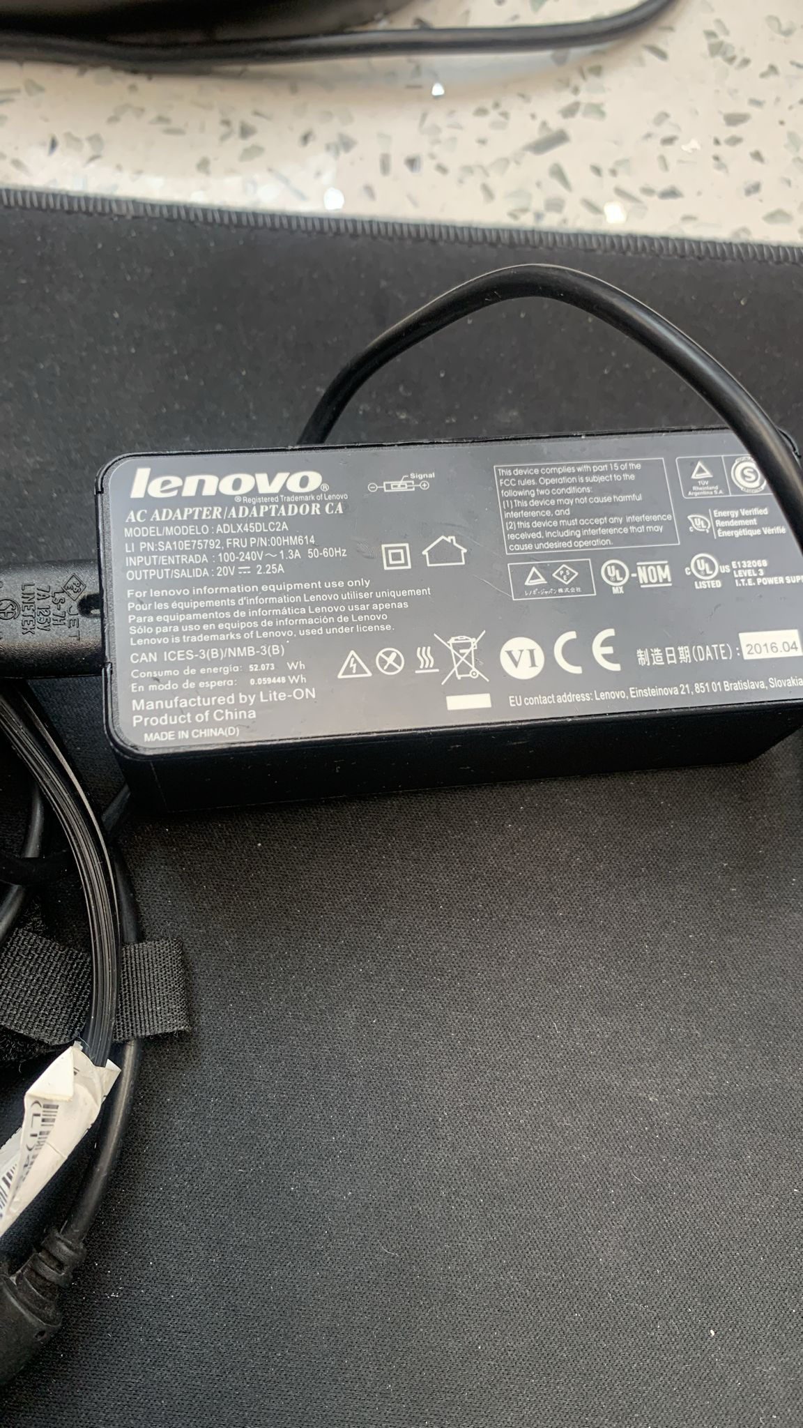 Laptop Charger - Lenovo ADLX45DLC2A 65W (AC Adapter with Power Cord)-Used