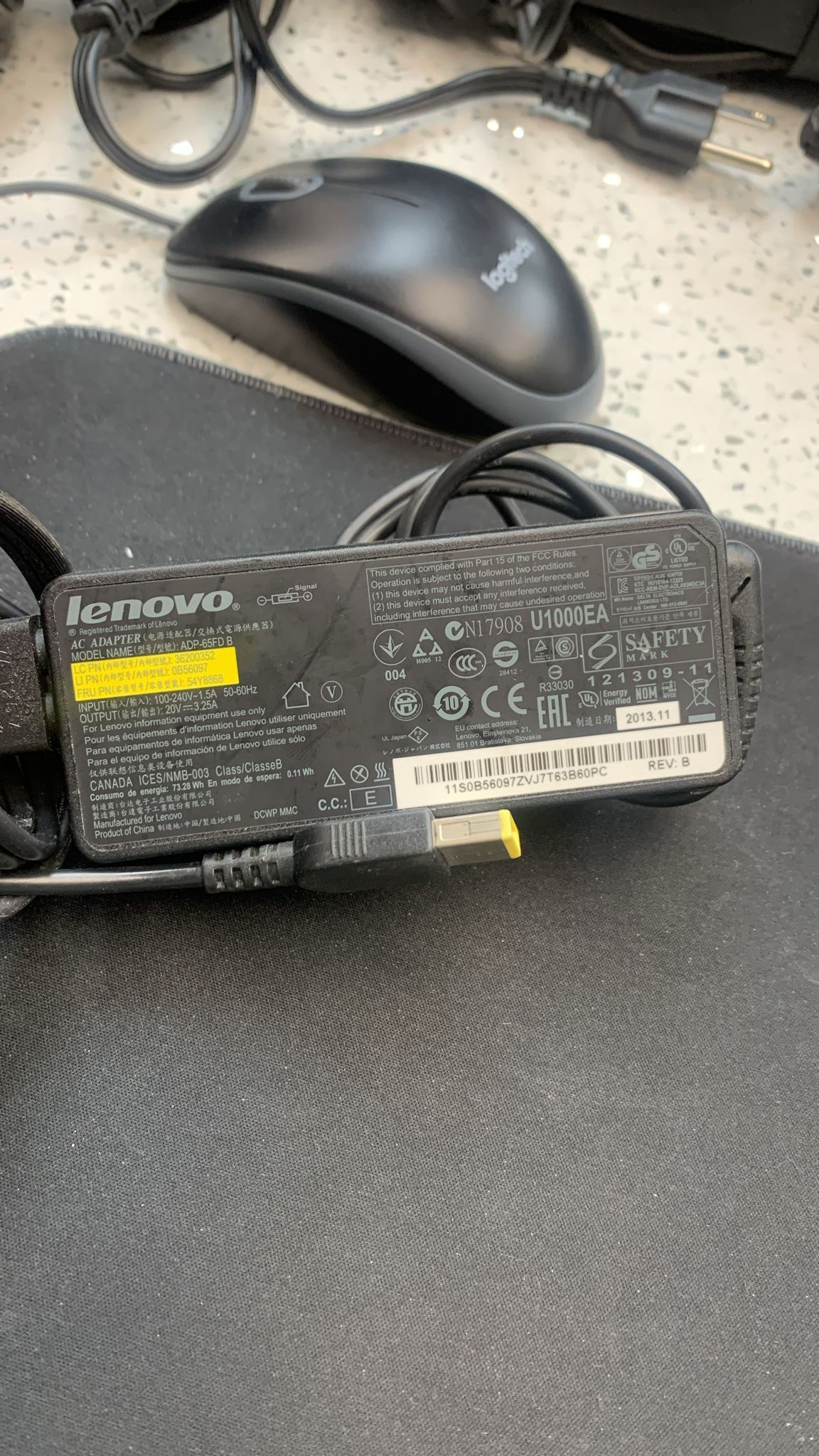 Laptop Charger - Lenovo ADP-65FD B 65W AC Adapter with Power Cord-Used