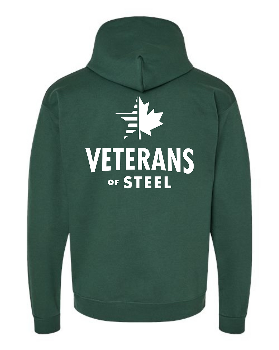 Thumbnail: USW Veterans of Steel Hanes Hooded Sweatshirt One Color Print