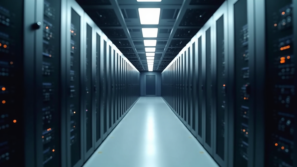 Eye-level view of a modern server room with organized data racks