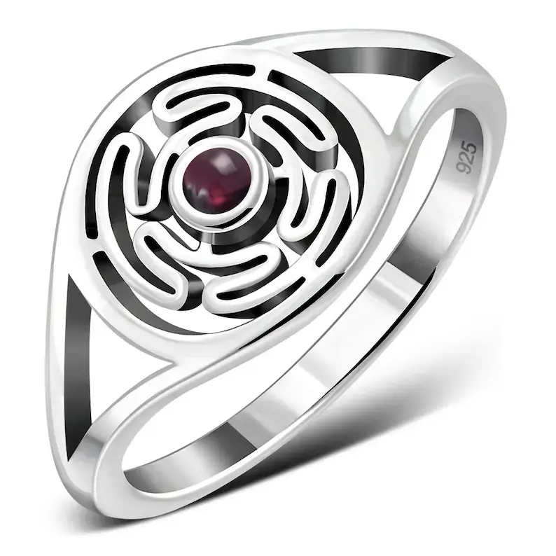 Hecates Wheel - Garnet Ring Sterling Silver 925 -  Own D