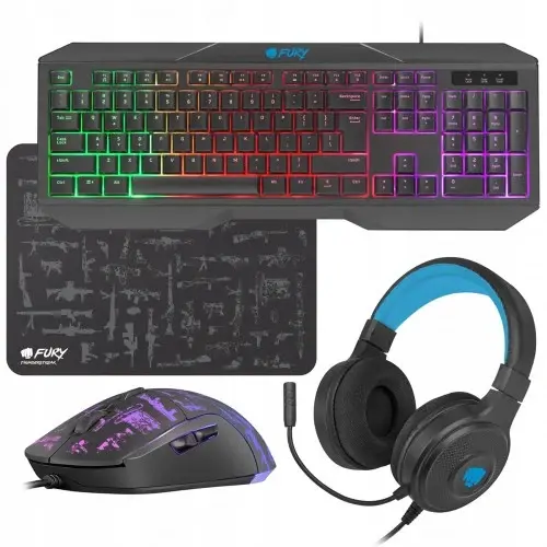 KIT GAMER FURY CLAVIER SOURIS TAPIS CASQUE