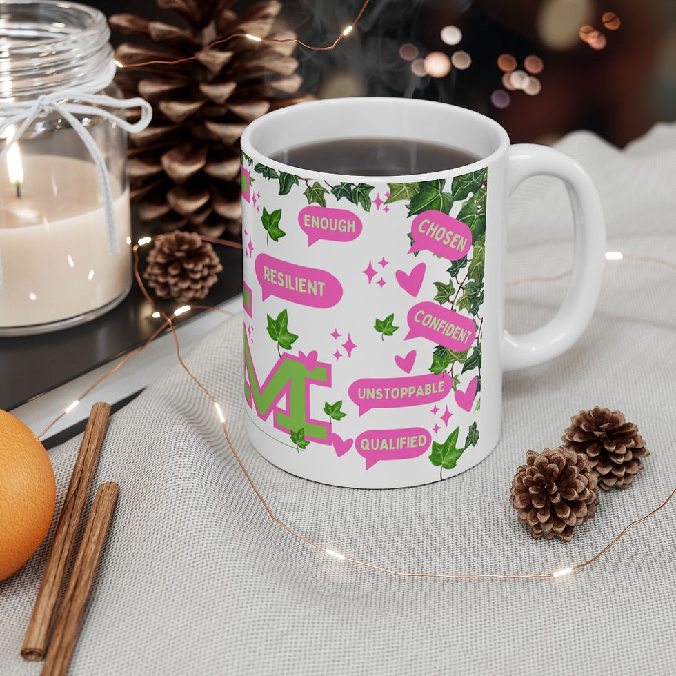 Thumbnail: 'I Am' Inspirational Pink/Green Ceramic Mug, (11oz, 15oz)
