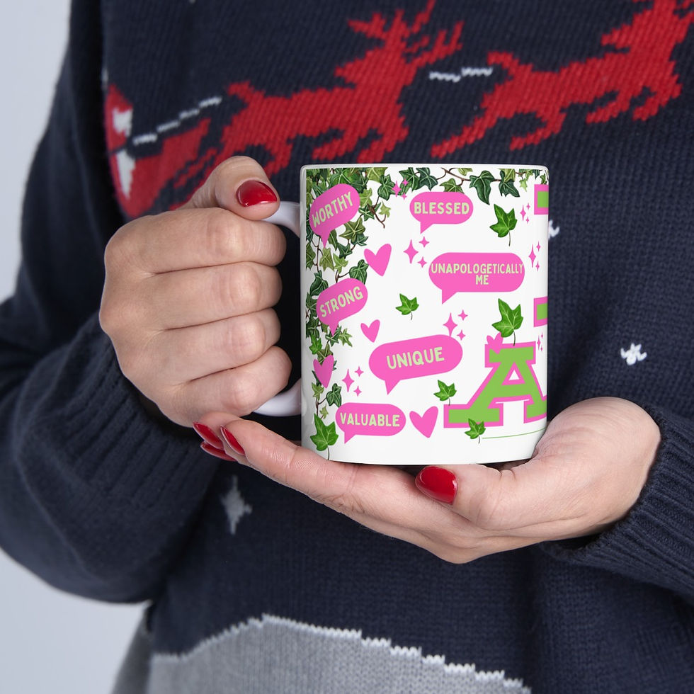 Thumbnail: 'I Am' Inspirational Pink/Green Ceramic Mug, (11oz, 15oz)