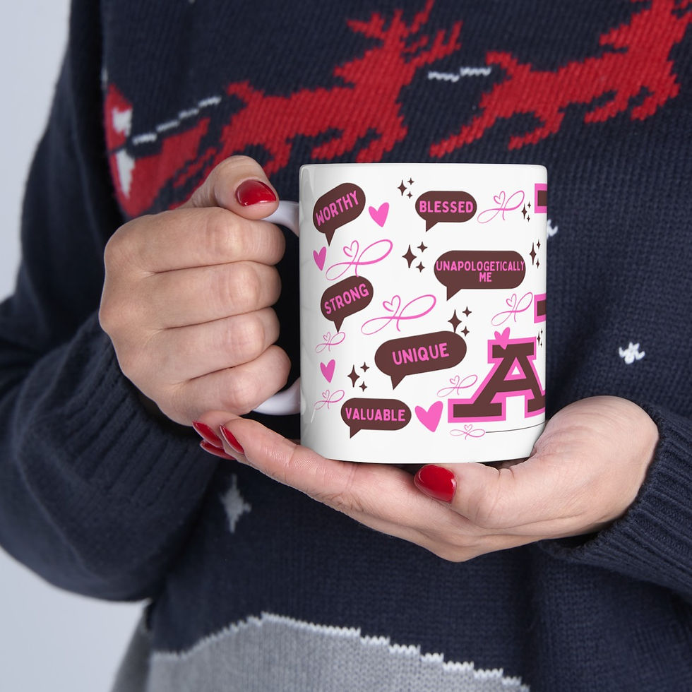 Thumbnail: 'I Am' Inspirational Brown/Pink Ceramic Mug, (11oz, 15oz)
