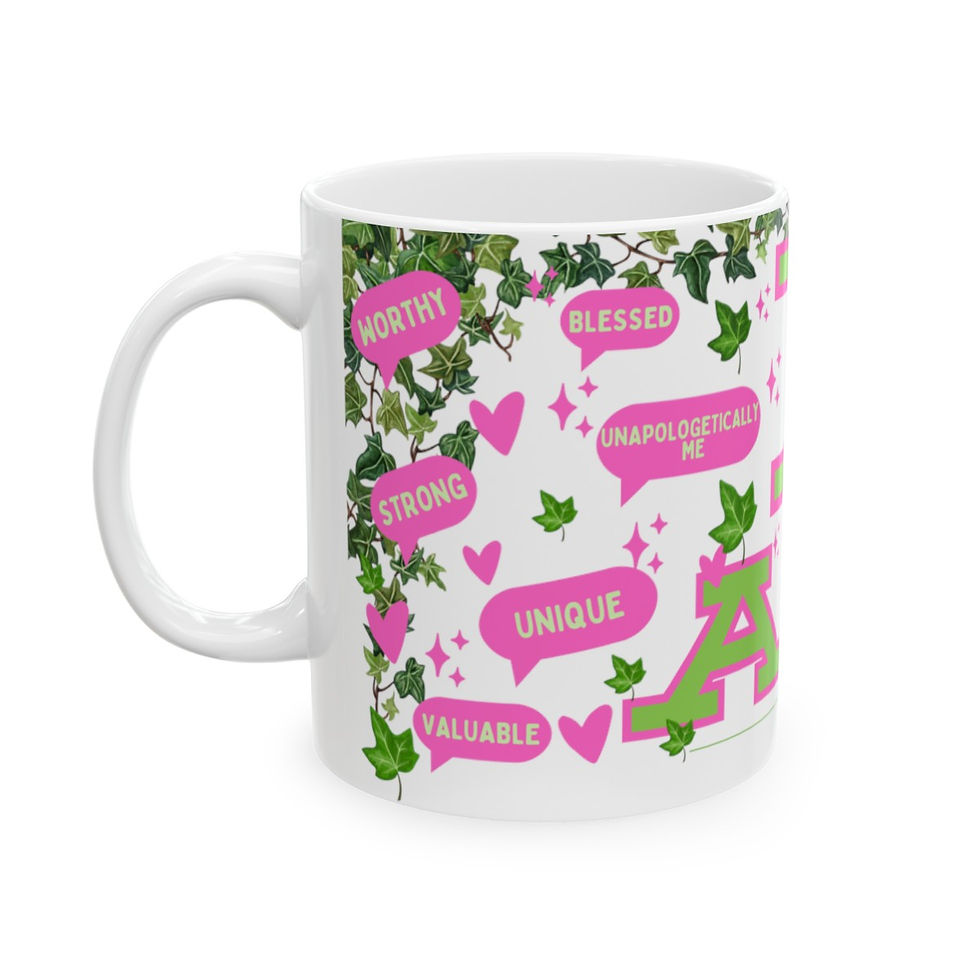 Thumbnail: 'I Am' Inspirational Pink/Green Ceramic Mug, (11oz, 15oz)